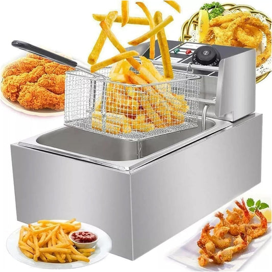 Electric Countertop Deep Fryer, Commercial Deep Fryer with Drain Basket and Lid for French Fries, Onion Rings, Fried Chicken