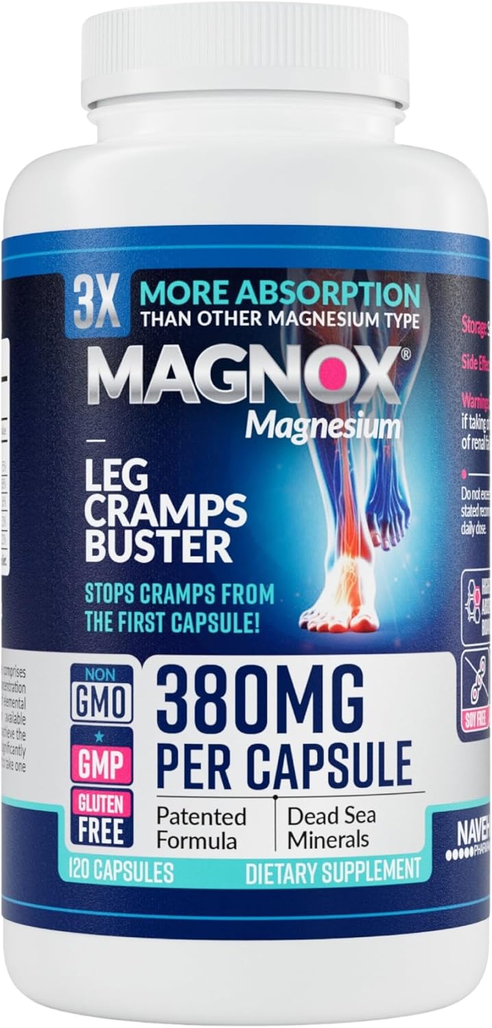 MAGNOX® Leg Cramps Buster | 380mg Magnesium for Leg Cramps at Night | Magnesium Supplement for Muscle Spasms | 3X More Absorption | Dead Sea Minerals | Sleep & Muscle | 120 Caps