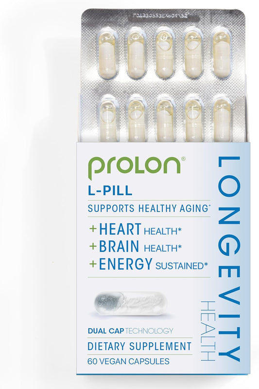 Prolon L-Pill Healthy Aging Daily Supplement, Anti Aging Support with Algal Oil Omega 3, DHA, & Green Tea Extract, 100% Vegan Supplement for Wellness, Energy, & Immune Support, 60 Capsules