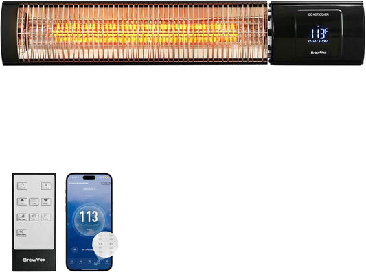BrewVox Carbon Infrared Outdoor Patio Heater with Thermostat, Smart App-Controlled Scheduling & Remote On\/Off, Timer for Living Room, Bedroom, Garage