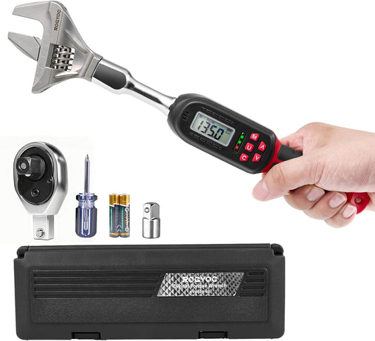 Adjustable Digital Torque Wrench 2.2-73.7 ft.lb\/3-100 N.m, Interchangeable Electronic Torque Wrench with 42 mm Open End and 1\/2 inch Ratchet, 2% Accuracy, LED Buzzer Alert, for HVAC