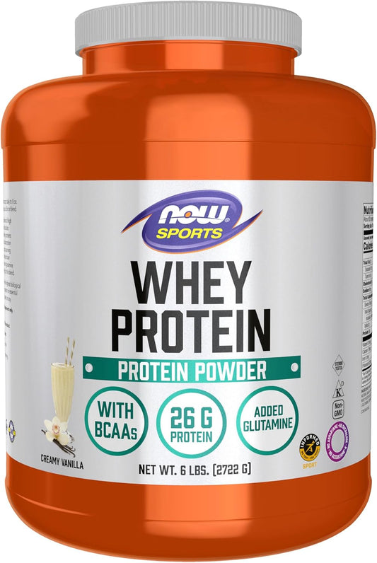 NOW Sports Nutrition, Whey Protein, 26 g With BCAAs, Creamy Vanilla Powder, 6-Pound