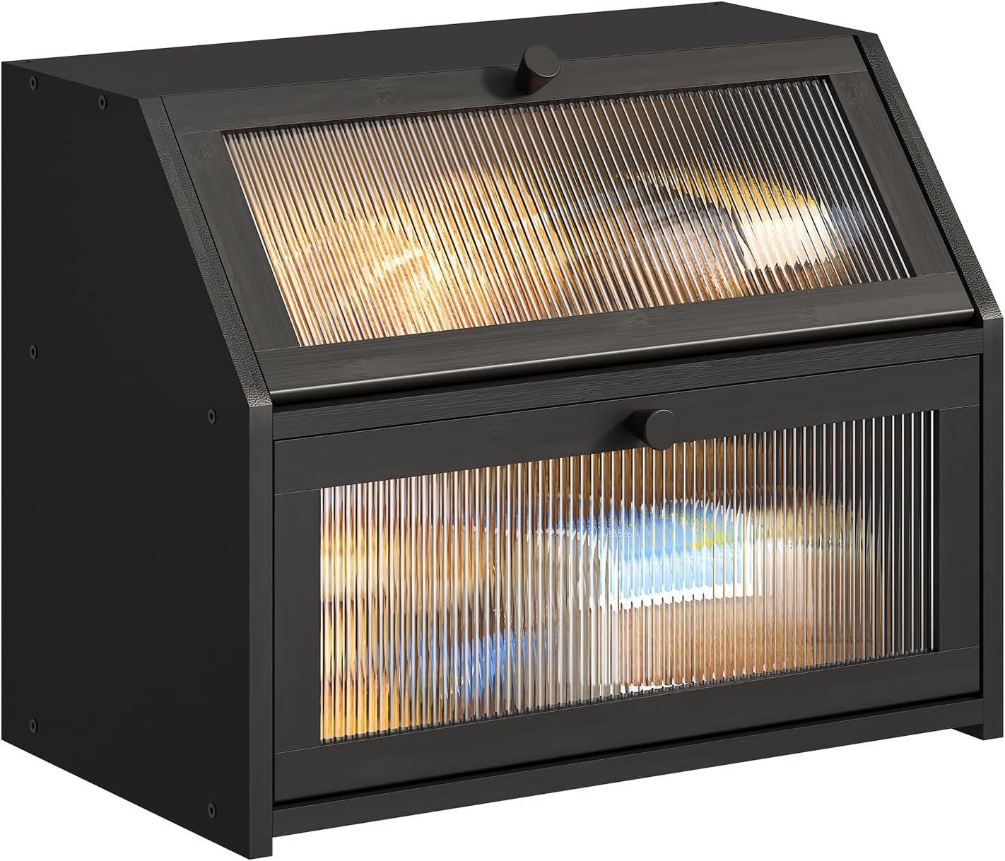 BMOSU Large Bread Box for Kitchen Countertop,Double Layer Bread Box for Kitchen Counter,Bamboo Wood Bread box Capacity Bin Storage(Black)