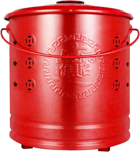 Outside Stainless Steel Burn Barrels for Burning Trash,Garden Waste Incinerator with Lid and Handle,Metal Burn Cage for Paper,Leaf,Yard Debris(15.7" D x 6.5" H, Red)