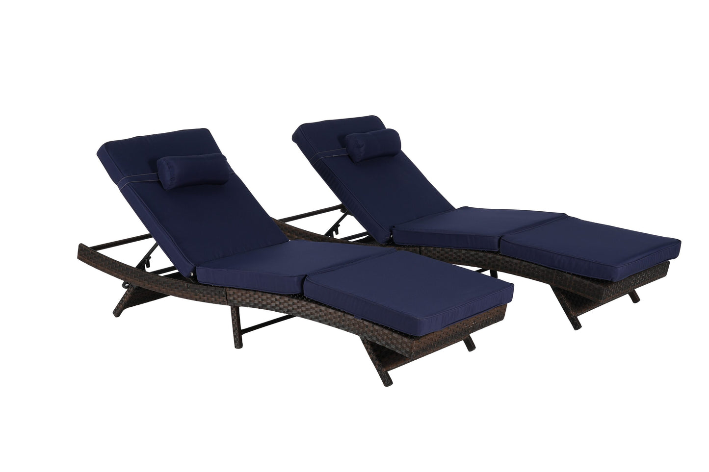 Maocao Hoom Set of 2 Rattan Grey Metal Frame Stationary Chaise Lounge Chair with Blue Cushioned Seat