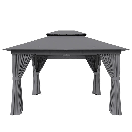 AOXUN 12-ft x 10-ft Outdoor Gazebos Gray Gazebo with Soft Top Roof (Screen Included)