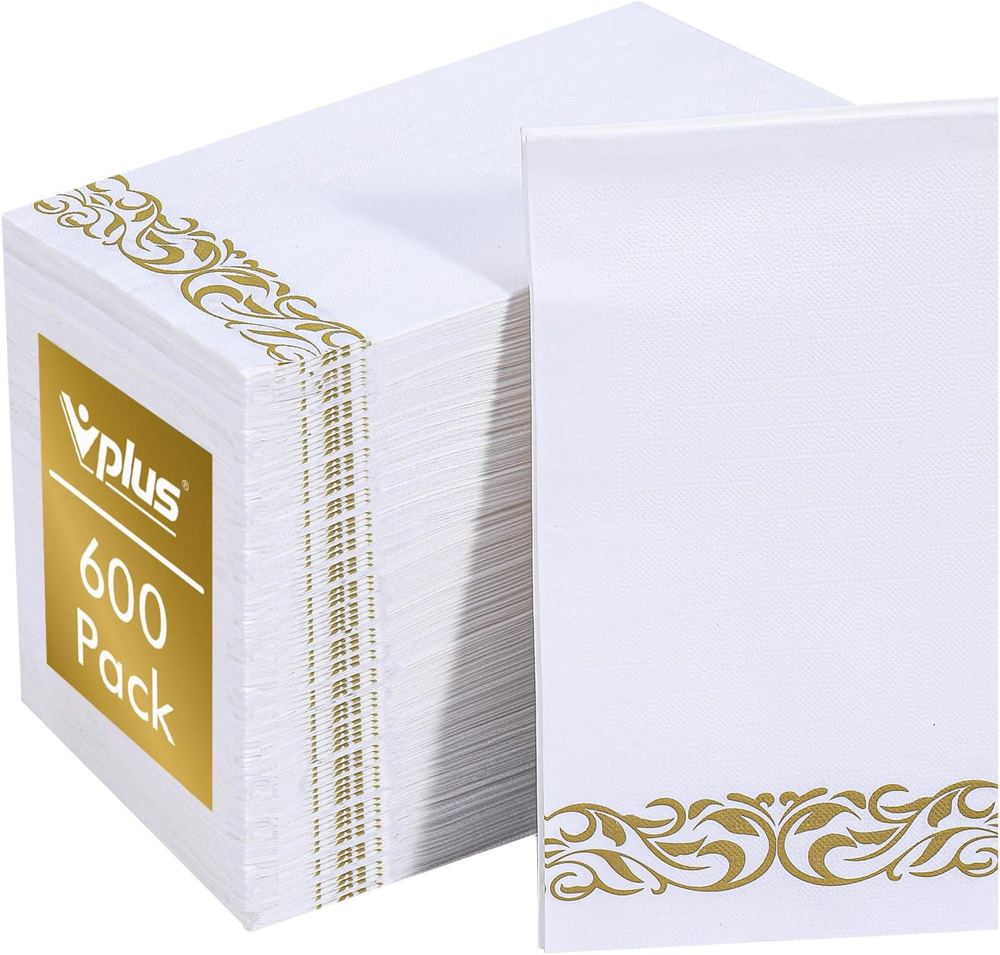 Vplus 600 Pack Paper Napkins Guest Towels Disposable Premium Quality 3-ply Dinner Napkins Disposable Soft, Absorbent, for Kitchen, Wedding, Parties, Dinners or Events(Gold)