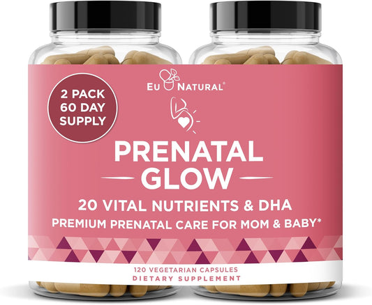 Glow Prenatal Vitamins for Women \u2013 20-in-1 Vital Nutrients for Healthy Pregnancy and Fetal Development \u2013 Folic Acid & Vegan DHA For Baby's Growth & A Comfortable Pregnancy \u2013 120 Nourishing Capsules