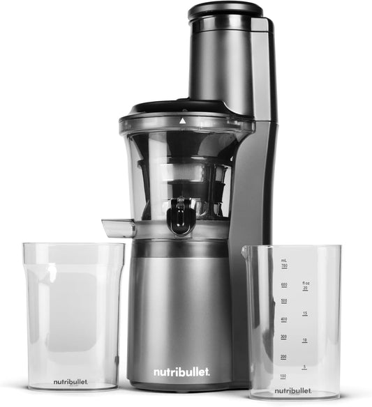 nutribullet Slow Juicer, Slow Masticating Juicer Machine, Easy to Clean, Quiet Motor & Reverse Function, BPA-Free, Cold Press Juicer with Brush, 150 Watts, Charcoal Black, NBJ50300, 24-oz