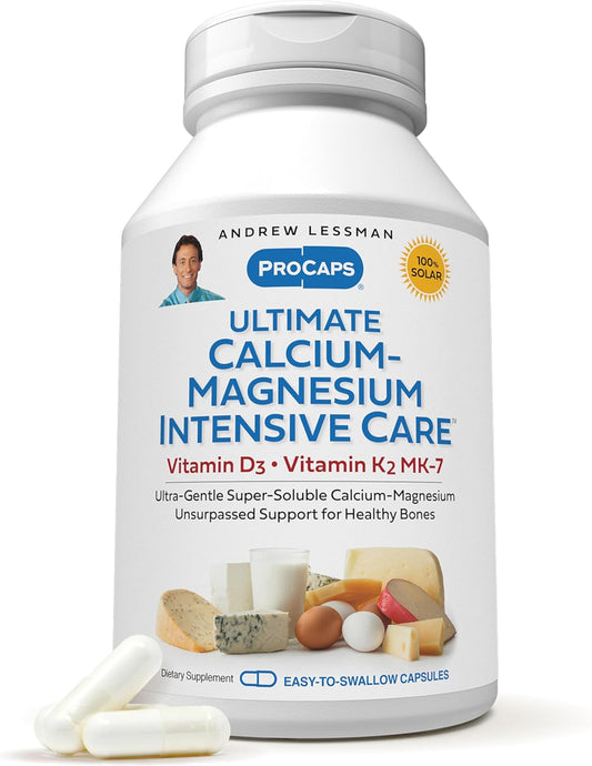 ANDREW LESSMAN Ultimate Calcium-Magnesium Intensive Care with Vitamin D3 & K2 MK7-120 mcg - 180 Capsules \u2013 Bone and Skeleton Health Essentials. Gentle, Easy to Swallow, Super Soluble. No Additives