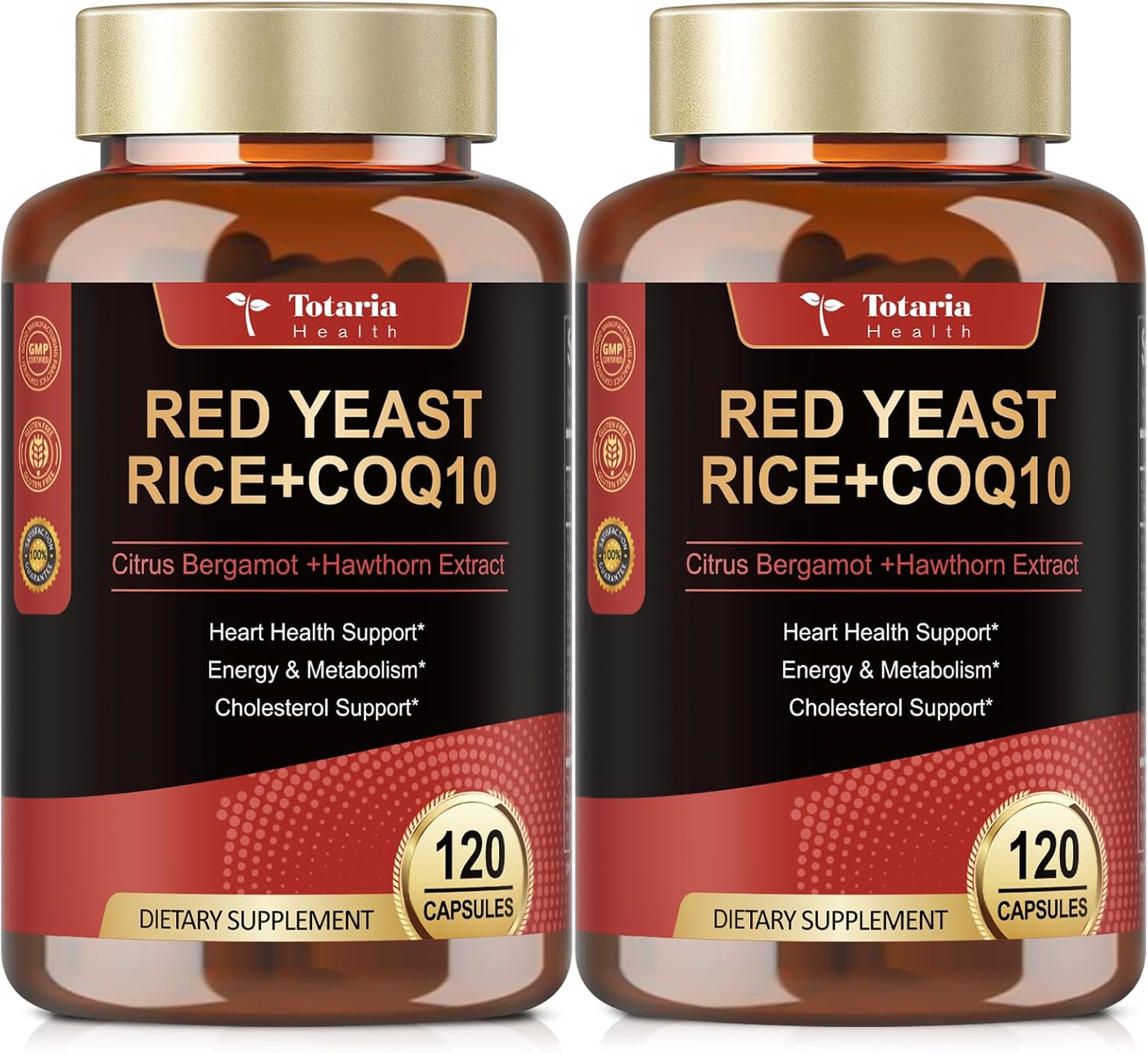 (2 Packs) Red Yeast Rice with CoQ10 Supplement - Citrinin Free Red Yeast Rice 2,000 mg Capsules with CoQ10 100mg Plus Citrus Bergamot - Niacin-Free, Cholesterol & Energy Supplement 3rd-Party Tested