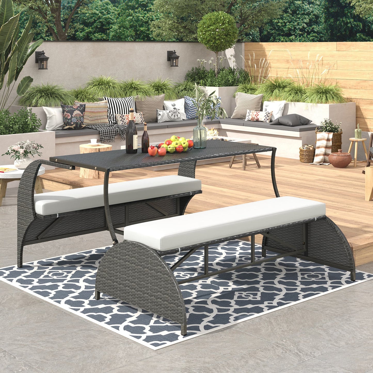 Runesay Patio Conversation Set with Off-white Cushions
