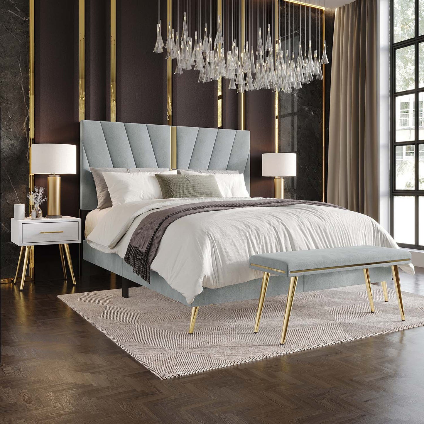 ChaletPosh Full Silver Grey Wood Upholstered Bed with Headboard