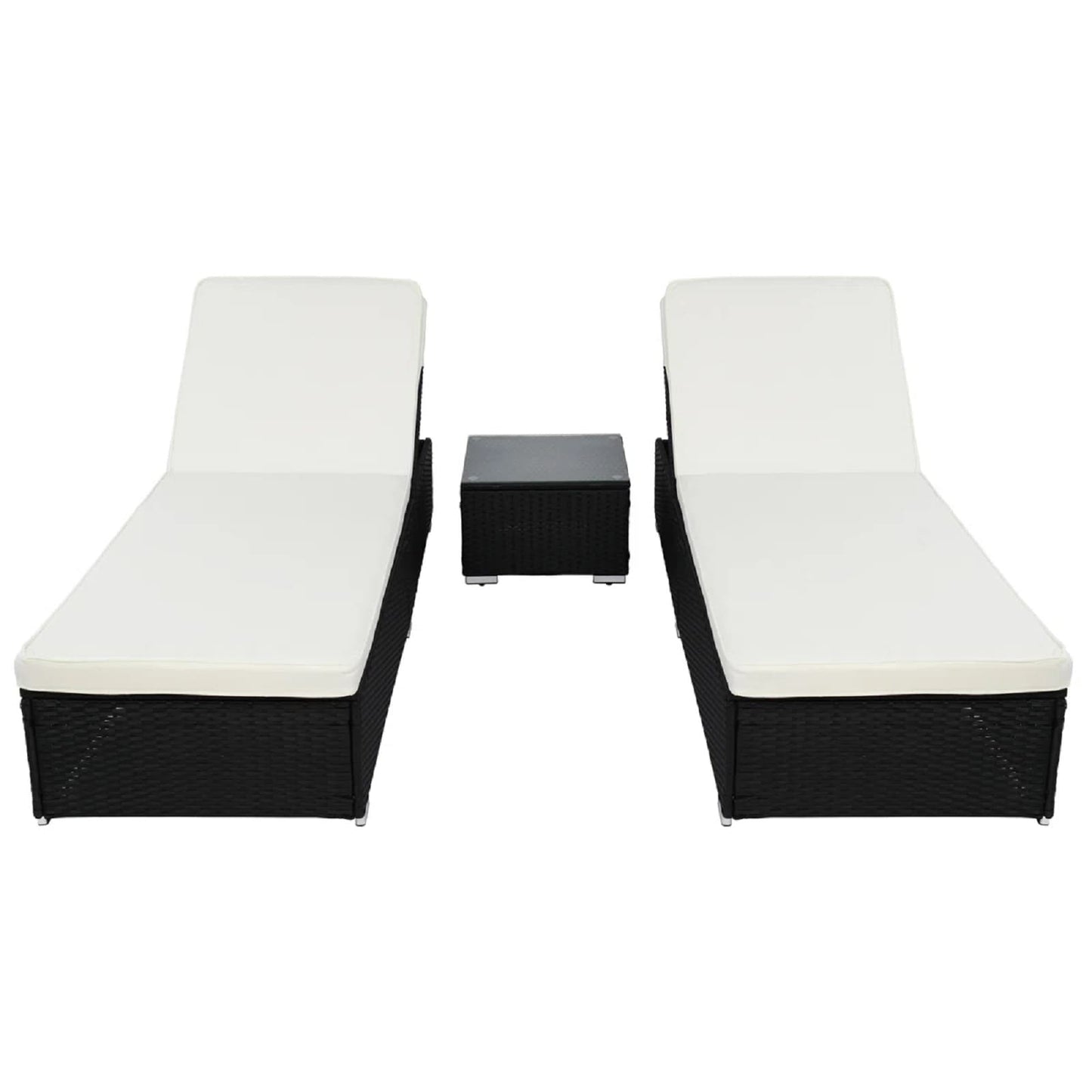 Winado Chaise Lounge Set of 2 Wicker Black Metal Frame Stationary Chaise Lounge Chair with White Cushioned Seat
