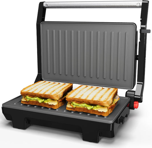 Sunvivi Panini Press Sandwich Maker: Electric Panini Press Grill with Locking Lid, Portable Indoor Panini Maker with Nonstick Plates, 1000W Double-sided Grill with 180° Flat Opening, Easy to Clean