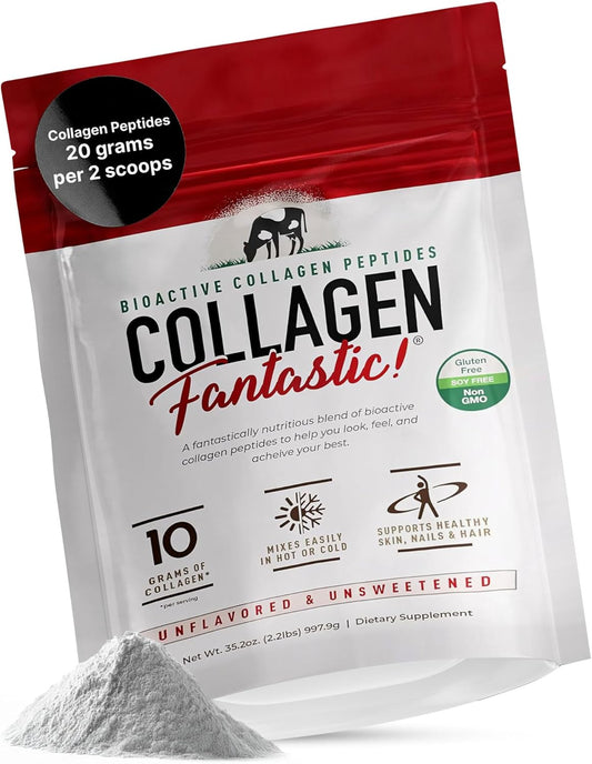 Fantastic Nutrition Collagen Peptides Powder Unflavored 2.2lb \u2013 Grass-Fed Bovine Protein for Joints, Bones & Skin \u2013 Type I & III Hydrolyzed Collagen \u2013 Gluten-Free, Non-GMO & Soy-Free \u2013 90 Servings