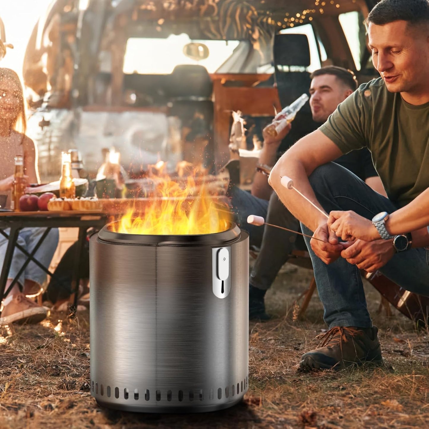 HOMPUS 17in Stainless Steel Portable Fire Pit for Outside, Smokeless Firepit, Wood Burning Lightweight Fire Pits & Outdoor Fireplaces with Removable Ash Pan & Bag