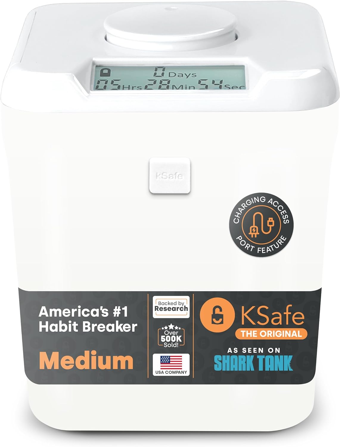 ﻿﻿﻿﻿K-Safe Time Locking Container (Medium), Timed Lock Box for Cell Phones, Snacks, and Other Unwanted Temptations (White Lid + 5.5” White Base with Access Port)