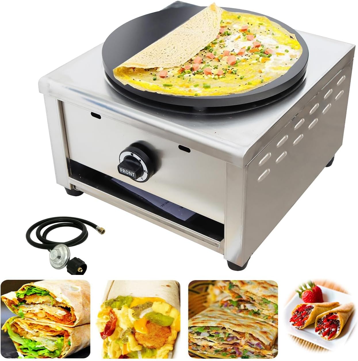 INTBUYING 15.75in Crepe Maker, Commercial Pancake Maker Machine, Non-Stick Single Hotplate Crepe Pan, 2800Pa LP Gas, with Lower Pressure-valve for Pancakes Roti Tortilla Crispy Bacon