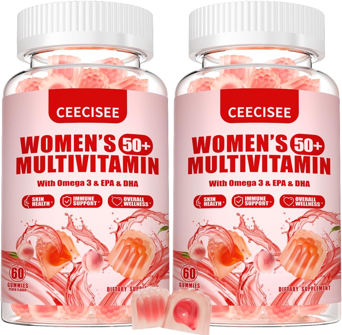 Ceecisee Vitamin Gummies for 50+ Women: Organic Vegan Multivitamin with Iron Omega3 B12 D3 Biotin Zinc Ashwagandha for Hair Skin Health Energy Immune Support - Sugar Free Chewable Supplement(120Count)