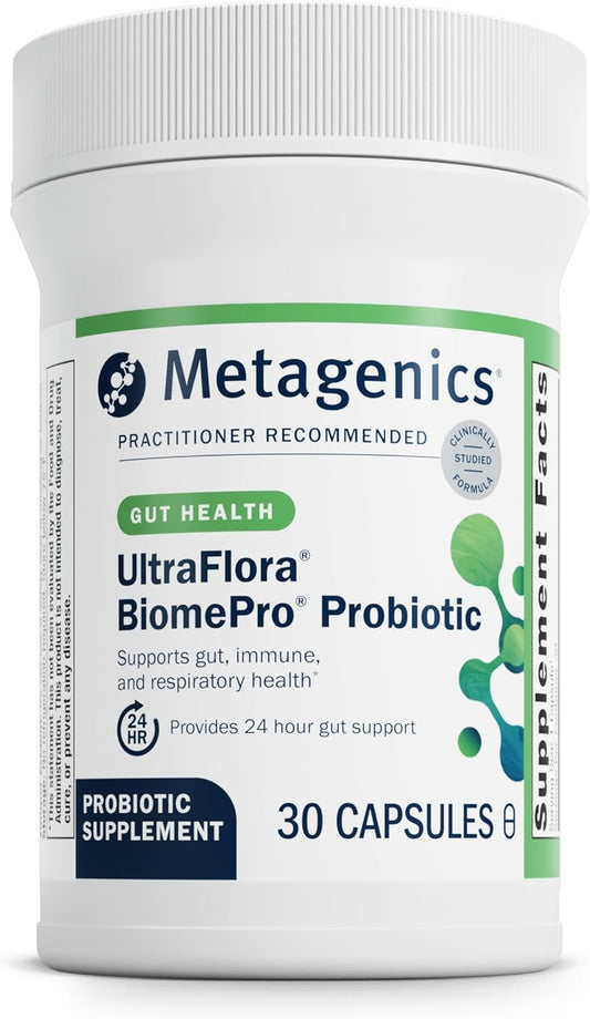 Metagenics UltraFlora BiomePro Probiotic Supplement - 105 Billion CFU Multistrain Formula - Shelf-Stable for Digestive Health, Gut Flora & Immune Support* - 30 Capsules
