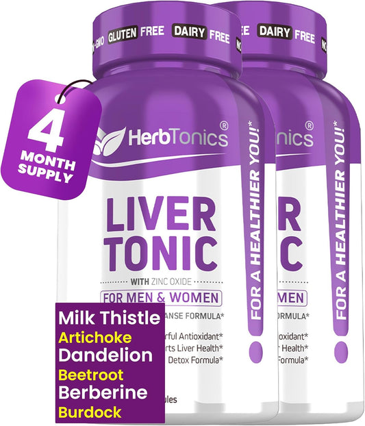 Herbtonics Liver Cleanse Detox & Repair | 20-in-1 Liver Detox Complex | Milk Thistle Supplement with Artichoke, Dandelion, Turmeric, Berberine | Dose for Your Liver | 240 Vegan Capsules