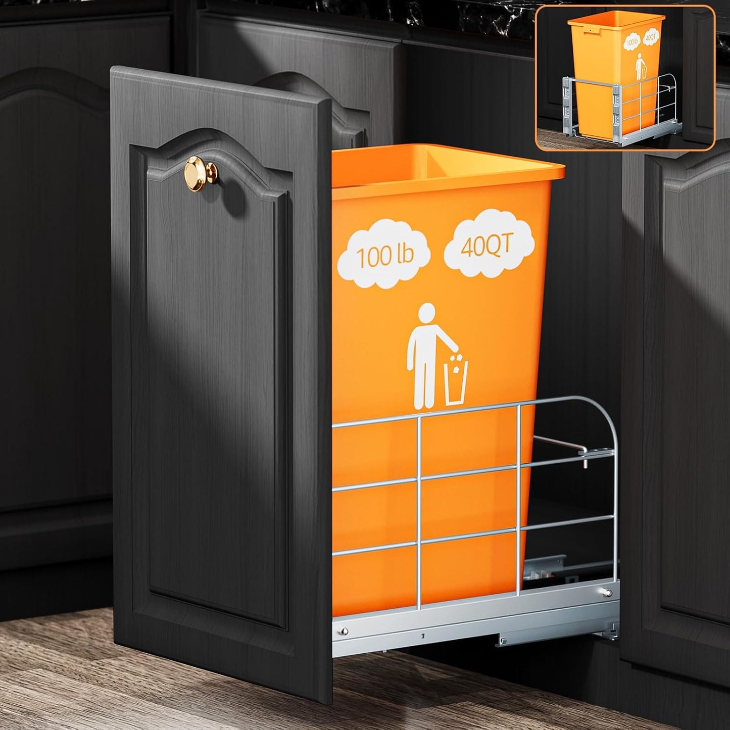 RUNMI Pull Out Trash Can Under Cabinet with Soft-Close Slides,Heavy Duty 40 Qt Under Sink Trash Can Pull Out for Kitchen,Garbage Can Not Included, Requires Minimum Cabinets Opening 12" W X 17" D
