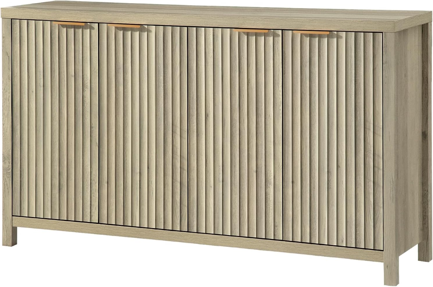 OAKHAM HOME Fluted Sideboard with Storage 4 Doors Buffet Cabinet Large Modern Credenza Accent Console Cabinets with Adjustable Shelves for Living Room Kitchen Hallway, Natural