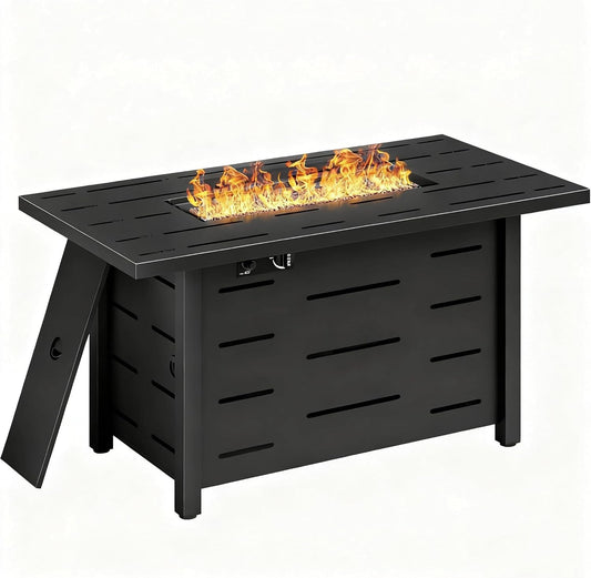 JAMFLY Propane Fire Pit 43" Outdoor Fire Pit Table 50000 BTU Gas Fire Table with Lid, Lava Rock and Waterproof Cover for Outside Garden Patio Backyard