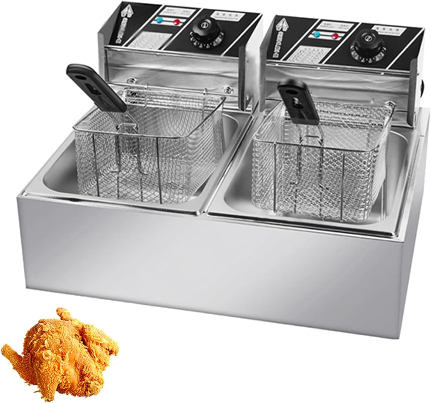 Commercial Electric Double Cylinder Deep Fryer, Accurate Temperature Control, Easy Cleaning for French Fries, Onion Rings, Fried Chicken
