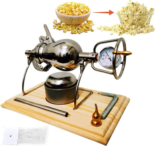 GeRRiT Mini Hand Crank Popcorn Maker 260ml 304 Stainless Steel Retro Hand Crank Slow Heating with Pressure Gauge
