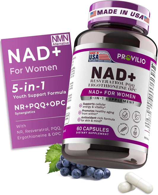 NAD+ Supplements for Women - NAD Resveratrol Supplement with Nicotinamide Riboside, Trans-Resveratrol, PQQ and OPC for Energy, Focus, Healthy Aging - USA Made