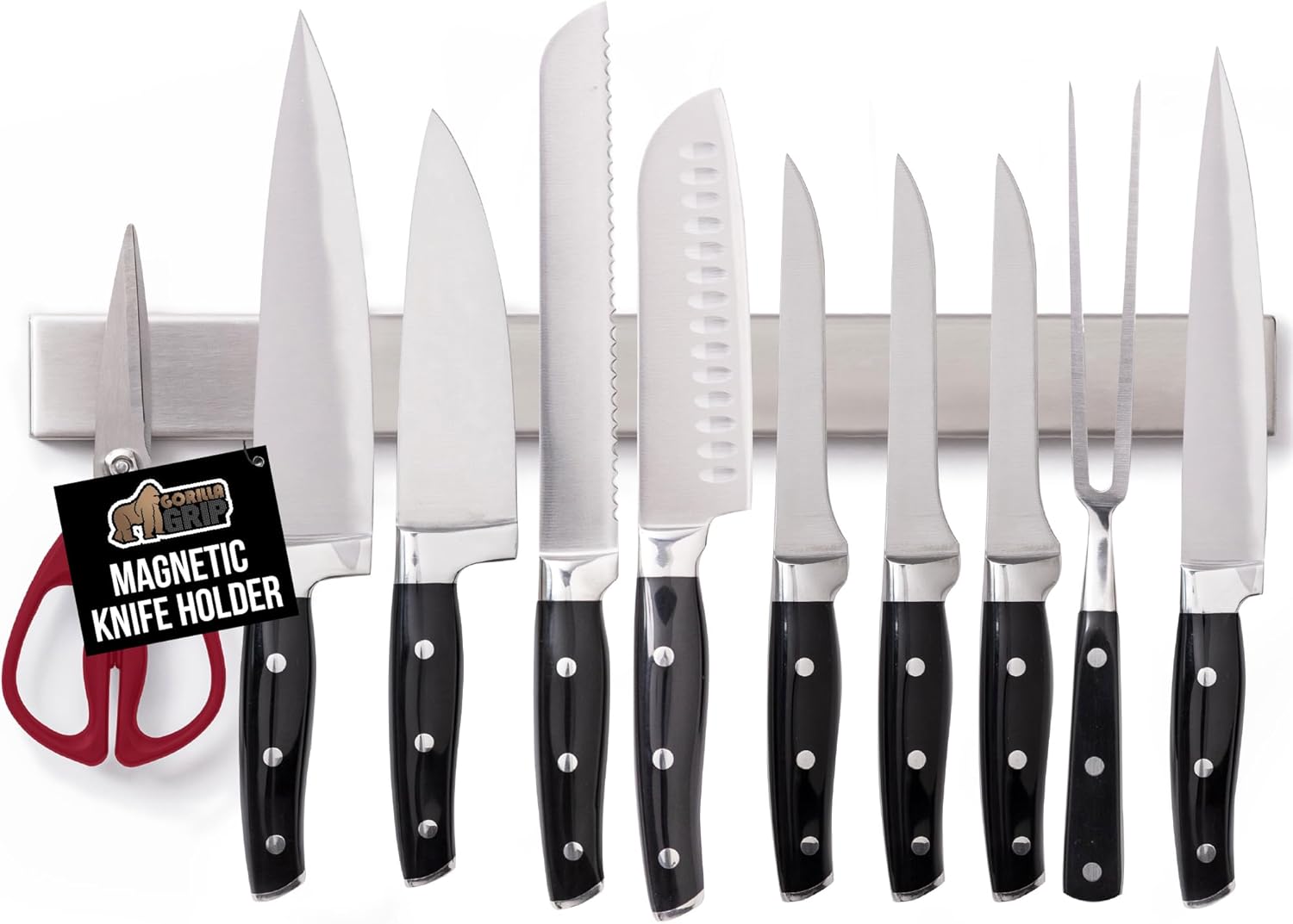 GORILLA GRIP Stainless Steel Magnetic Knife Holder for Wall, 24 Inch, Multi-Purpose Magnet Bar for Knives, Tools, Art Supplies, Heavy Duty Strip Holds Up to 6 lbs, Kitchen Organizer, Drilling Required