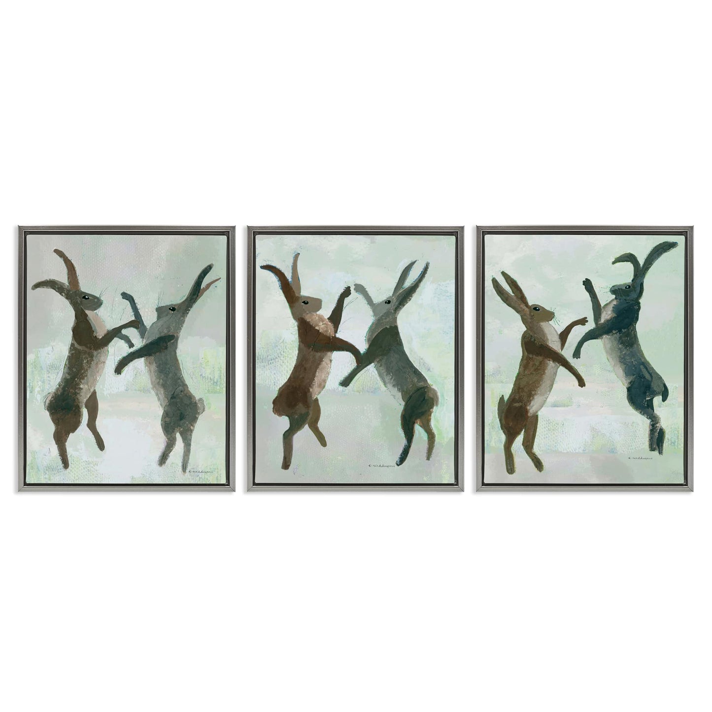 Stupell Industries  Battling Hares in Neutral Tones 3pc Floating Frame Set Design by Kay Widdowson