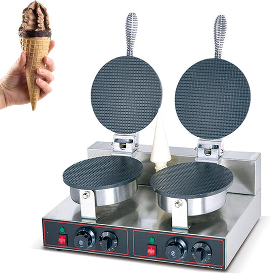 Nonstick Double Ice Cream Cone Maker with Time & Temperature Dual Control 110V Commercial Ice Cream Cone Maker with Shaper Roller Temperature Adjustable 50-250℃