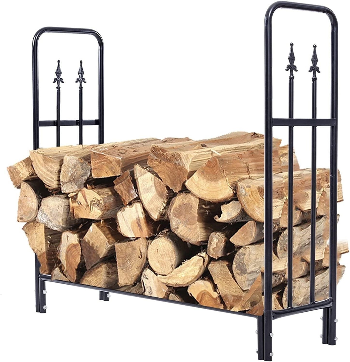 Firewood Rack Fireplace Tool Holder Heavy Duty Metal Wood Holder Accessory Black Log Rack Indoor Outdoor Storage Stand for Firewood Stoveware