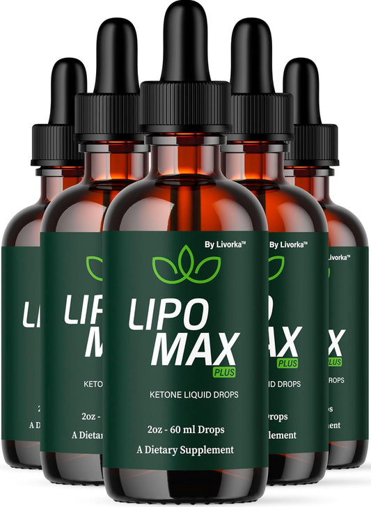 (5 Pack) Lipo Max Plus - Official Lipo Max Plus Drops Liquid Premium Advanced Formula Natural Support, LipoMax Plus Supplement for Overall Health & Wellness Vitamin Droppers, 5 Bottles for 5 Months