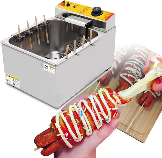 Kolice 12L Commercial Cheese Hot Dog Fryer - 2500w Automatic Electric Deep Fryer for Corn Dogs with Large Capacity