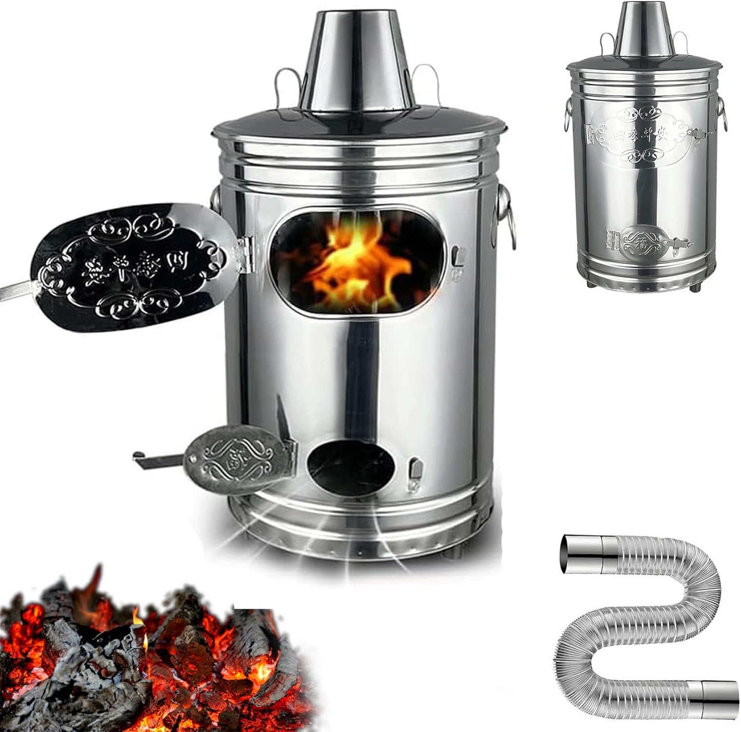 Burn Barrel Incinerator - Portable Stainless Steel Garden Incinerator with Fire Hook & Support Cage for Burning Yard Waste, Leaves, Debris, and Paper