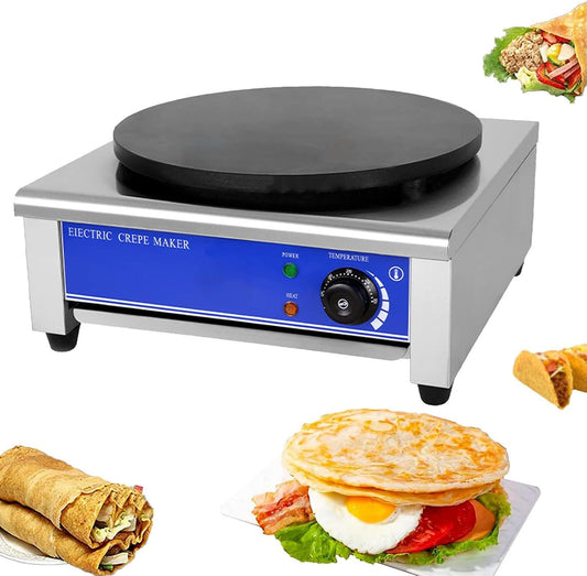 Commercial Electric Crepe Maker, 2.8KW Heating Plate Crepe 16-Inch Heating Plate, 50-300℃ Adjustable Temperature Pancake Maker