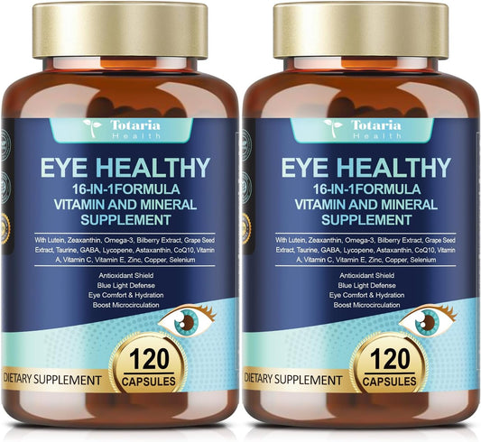 AREDS 2 Eye Vitamins and Mineral Bilberry Extract Omega-3, Eye Vitamin for Seniors Macular Health and Dry Eye, Eye Vitamins Lutein and Zeaxanthin Support Eye Strain & Hydration (2 Packs)