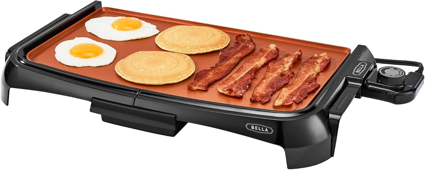 BELLA Griddle Ceramic Copper TI, Healthy-Eco Non-stick Coating, Hassle-Free Clean Up, Large Submersible Cooking Surface, 10" x 16", Copper/Black