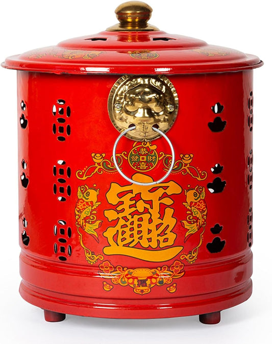 Stainless Steel Burn Barrel, Metal Garden Incinerator, Burn Cage for Outside for Burning Trash Paper Leaf, Red(33CM)