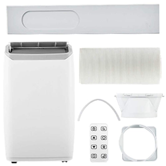 Qeetex 14000 BTU  portable air conditioner for rooms up to 750 sq  ft  3 in 1 portable air conditioner with fast cooling  dehumidification  three speed fan  24 hour timer  remote control  silent operation  white