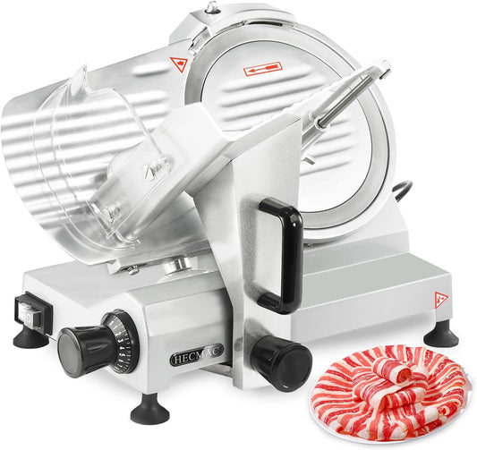 HECMAC 10" Commercial Electric Meat Slicer - Heavy Duty - Removable Blade, Washable - Adjustable 0.2mm~12mm Thickness - Auto Sharpening with Whetstone - Ideal for Home Use - ETL Certified
