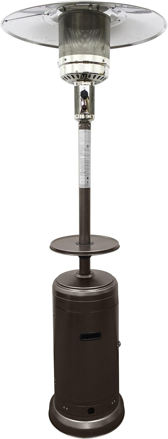 Hiland HLDS01-WCG Tall Propa ne Patio Heater, 48,000 BTU w/Table and 33" Heat Shield, Hammered Bronze