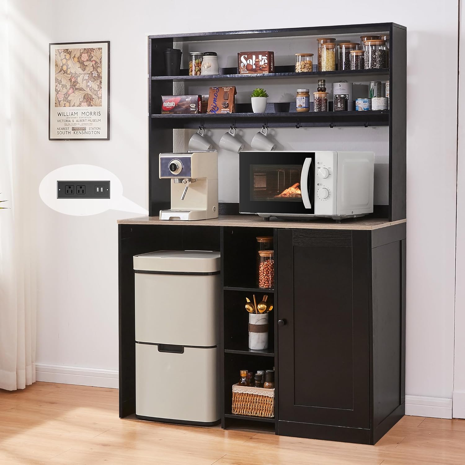 SAHISTCT 69" Coffee Bar with Mini Fridge Space, Mini Fridge Cabinet with Power Outlet, Liquor Wine Cabinet, Microwave Stand with Storage, Refrigerator Stand for Kitchen, Apartment, Home Bar, Dorm