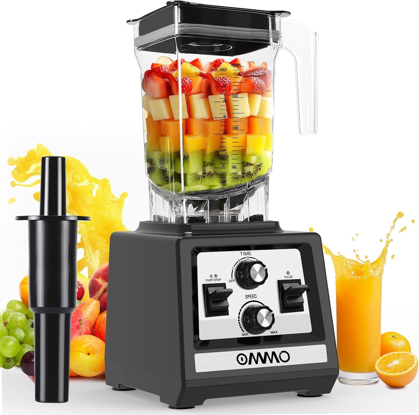 OMMO Blender for Smoothies: 1800W Peak Blenders for Kitchen, 68oz BPA-Free Pitcher, Timer & Speed Control, 6 Stainless Steel Blades, Dishwasher Safe Blender for Ice Crush/Smoothies/Frozen Drinks/Puree