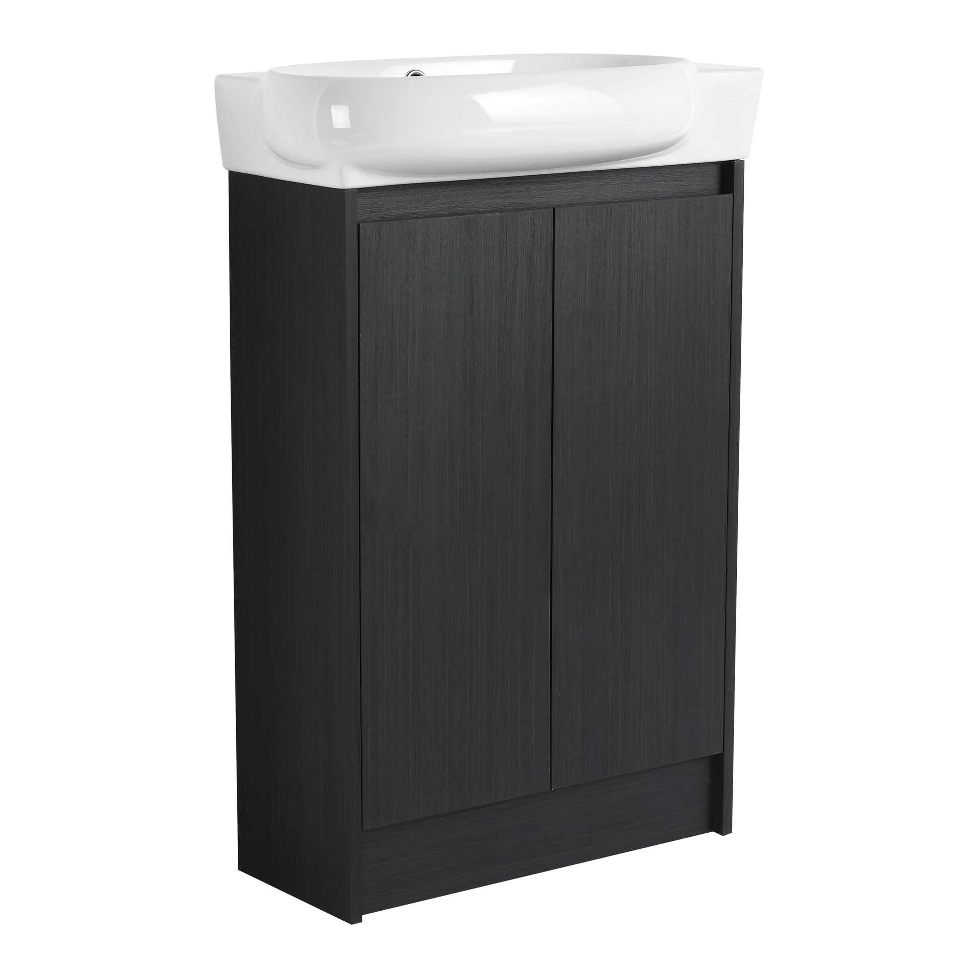 WELLFOR 23-in Black Chestnut Single Sink Bathroom Vanity with White Ceramic Top