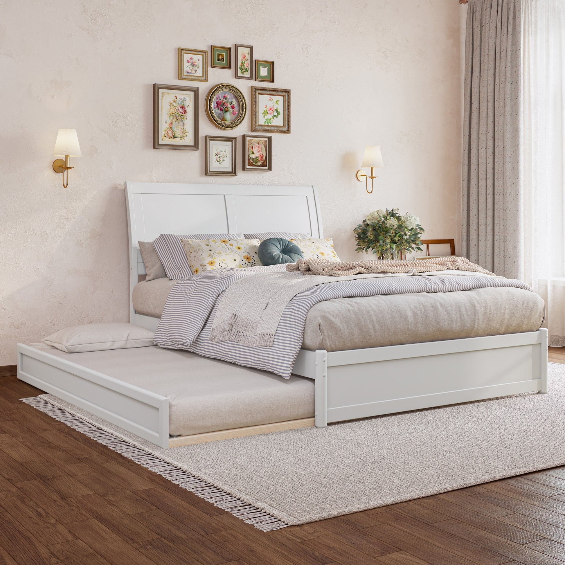 AFI Full White Wood Trundle Bed with Headboard